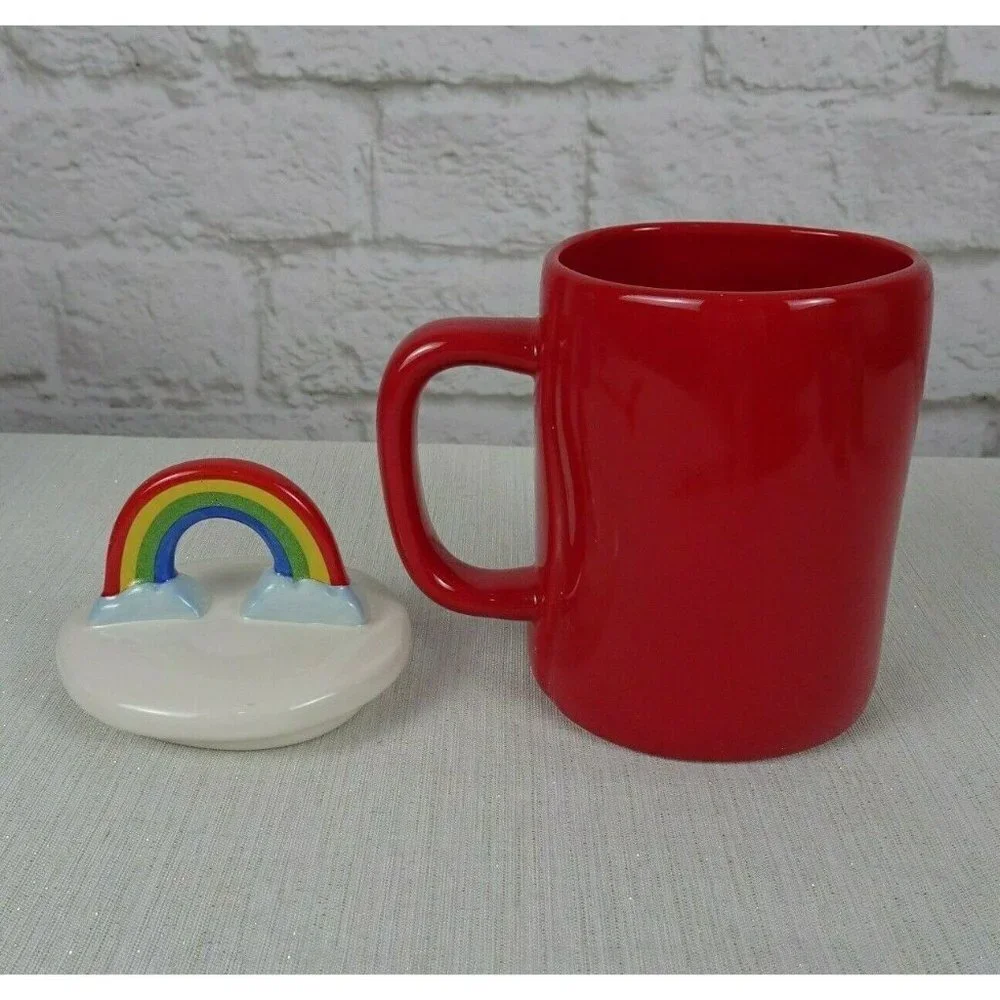 New RAE DUNN Rainbow 🌈 Figural Mug Love Is Equal Red With Lid Pride Home Decor